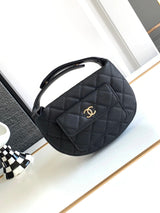 Chanel Women's Bag Top version 【Original Leather Highest Version】Bag2023New Hula Hoop Mini Clutch Small Waste Bag Handbag23c New Popular Women's Bag Clutch Wrist Bag Dinner Bag23B New Hula Hoop Bag Caviar Ball Grain Cowhide