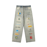 Balenciaga Jeans Full logo logo Straight Washed Blue Jeans Autumn Winter New Unisex Loose Casual Wide Leg High Waist Pants