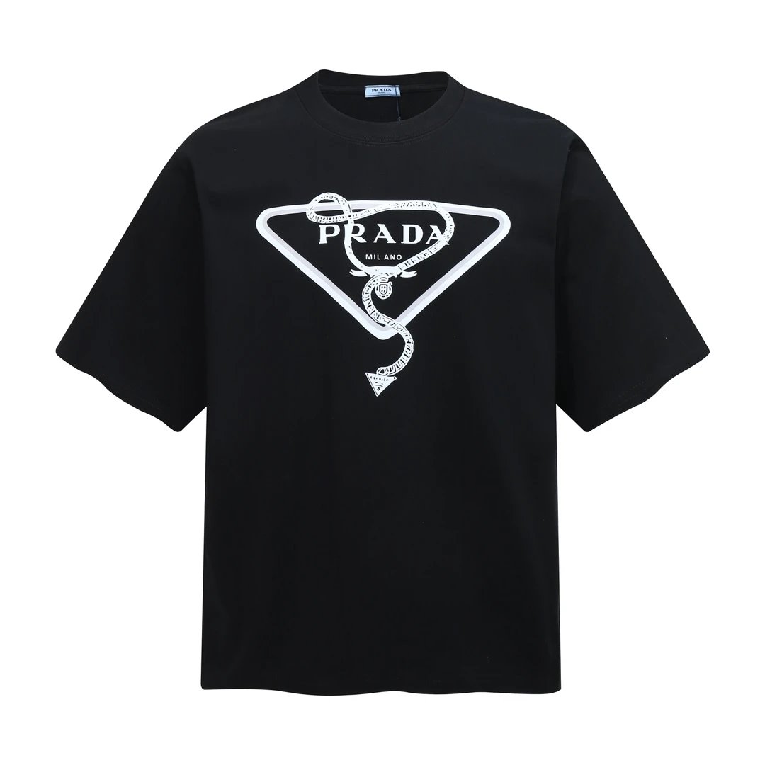 PRADA T-shirt Chest Rope Triangle Mark Printing logo round Neck Short Sleeve25ss New Pure Cotton Unisex Style T T-shirt OS Loose Fit Base Shirt Short Sleeve Top T-Shirt