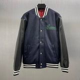Gucci Jackets Wool and Leather Baseball Jacket Casual Loose Stand Collar Sportswear Coat Unisex24ss Autumn and Winter New Products