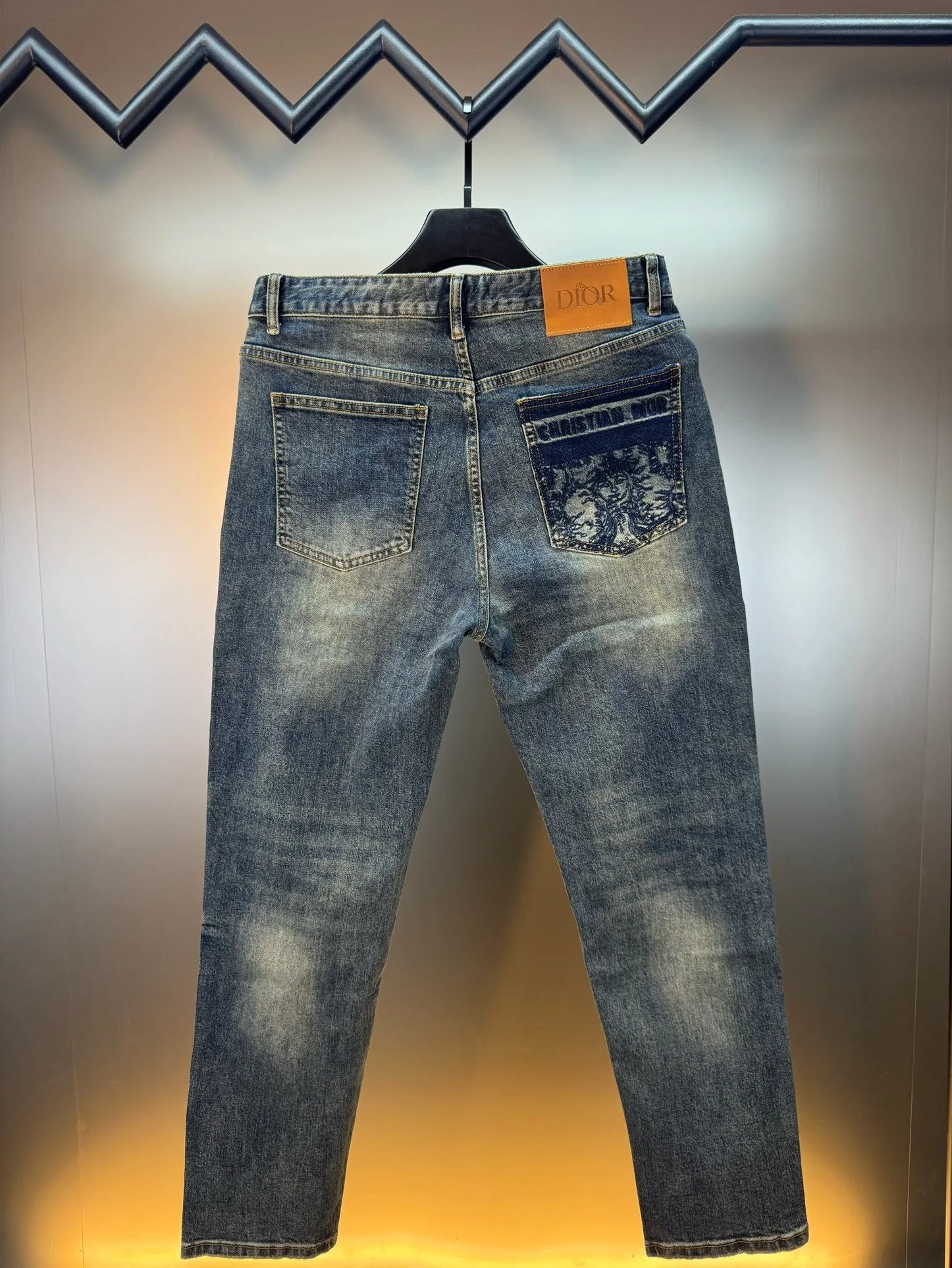 Dior Jeans Statue of Liberty Embroidery logo New Heavy Washed Jeans Straight Long Pants Unisex