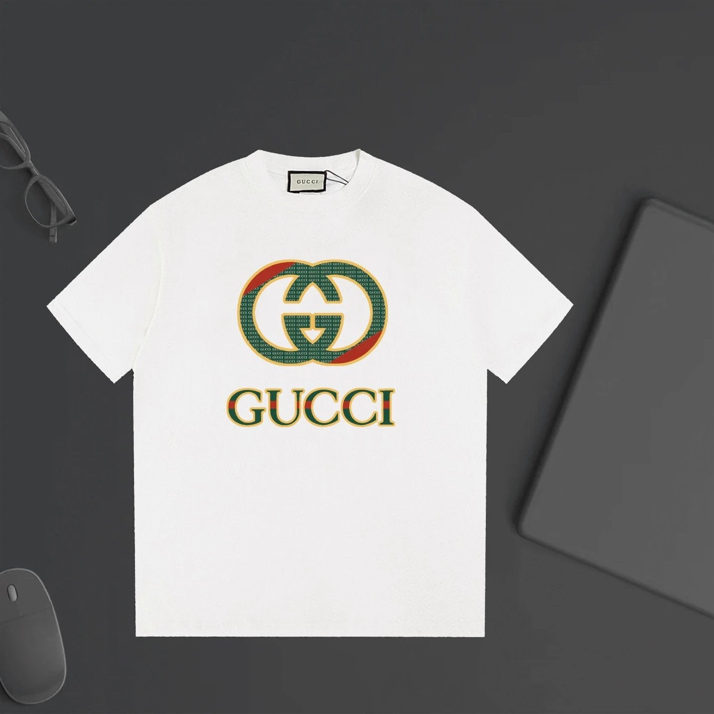 Gucci T-shirt Color-Blocked Front Double G Letter Printing logo round Neck Short Sleeve25ss New Pure Cotton Unisex Style T T-shirt OS Loose Fit Base Shirt Top Half Sleeve T-Shirt
