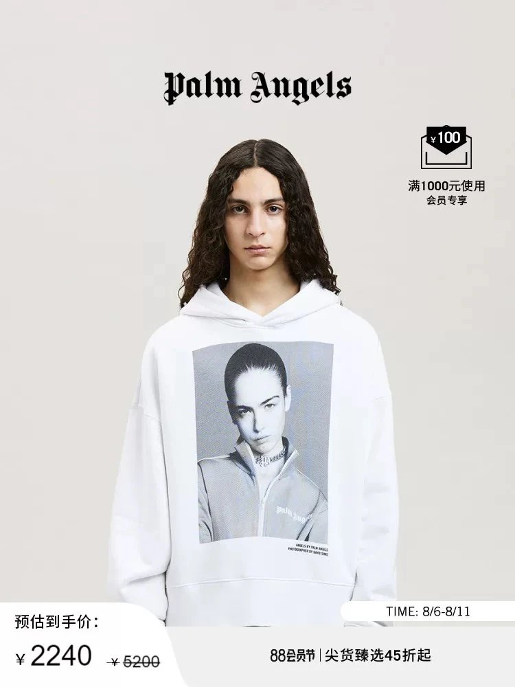 Palm Angels Hoodie Top Version Portrait Photo Printed Hoodie European and American Men and Women Loose Hoodie