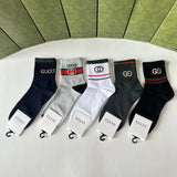 Gucci Sock 【a Box5Double】Classic Letters logo Pure Cotton Mid-Calf Slouch Socks Breathable Fashionable25ss New Cotton Socks Spring Summer Autumn Sports Casual Versatile Business Thin Deodorant Sweat-Absorbing