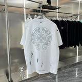 Chrome Hearts T-shirt Horseshoe Rhinestone logo Round Neck Short Sleeve Pure Cotton Unisex T T-shirt OS Loose Fit T-Shirt Casual Simple Base Shirt