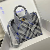 Burberry Women's Bag Top version 【Highest Version Original Leather】New Equestrian Portable Tote Bag New Mini Plaid Knitted Tote Bag Tote Bag Autumn and Winter Commuter Women's Bag Women's Shopping Bag Vegetable Basket Bag Handbag Messenger Bag Shoulder Ba