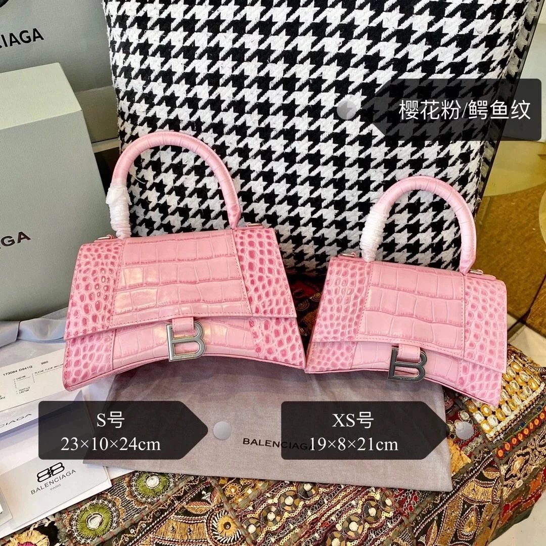 Balenciaga Bag Top version 【Level Surrogate Shopping】Hourglass Bag ahourglass Hourglass Bag Crocodile Leather Litchi Grain Cowhide XS No. S Women's Crossbody Bag