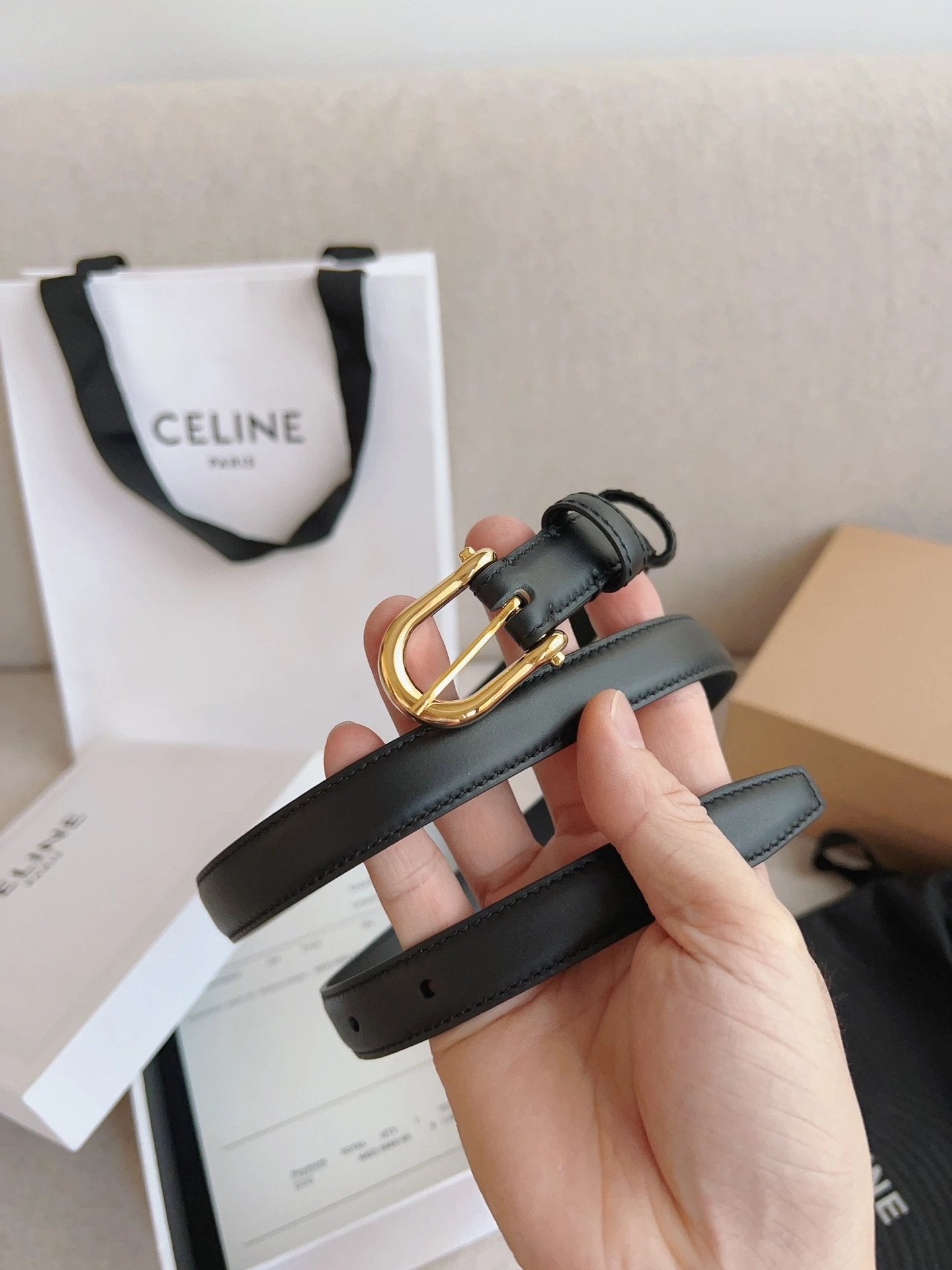 Celine Belt Top version Goods Belt Belt Female Arc De Triomphe Belt Arc De Triomphe Belt Black Retro Hair Style Belt Bright Gold Head Belt Belt Double-Sided Belt Women's Belt Women's Belt Belt Women's Belt1.8Belt Women's Belt Belt