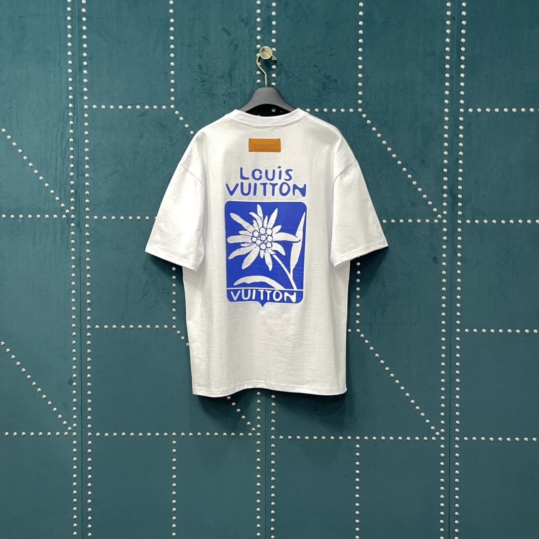 Louis Vuitton LV T-shirt Back Daisy Print logo round Neck Short Sleeve25ss New Pure Cotton Unisex Style T T-shirt OS Loose Fit Base Shirt Top Half Sleeve T-Shirt