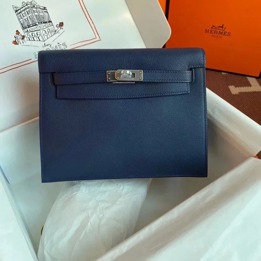 Hermes women's bag Top version 【H Handmade】Women's Bag KellyDanSe22cmevercolor Leather Imported Beeswax Thread Clutch Backpack Waist Bag Shoulder Messenger Bag Gold and Silver Buckle