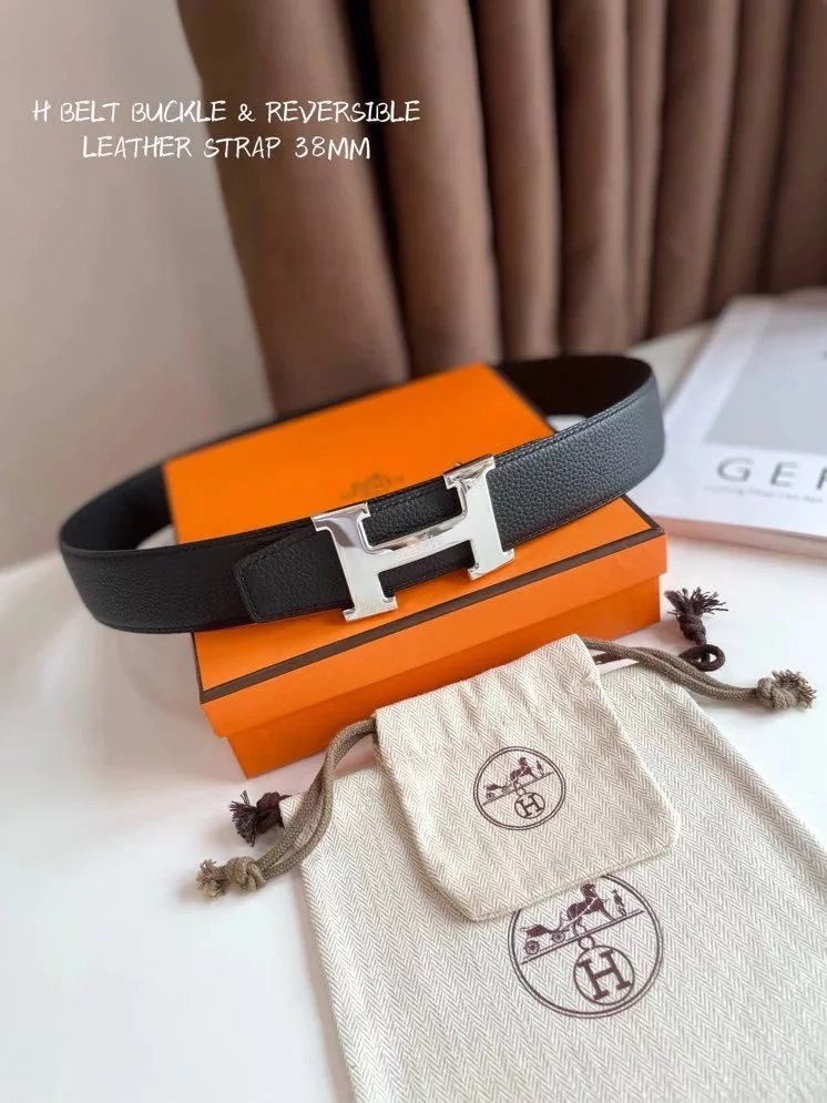 Hermes Belt Top version Leather Belt Men's Leather Double-Sided Head Layer Cowhide3.8Fashion Double-Sided Casual Trolley Men's Belt