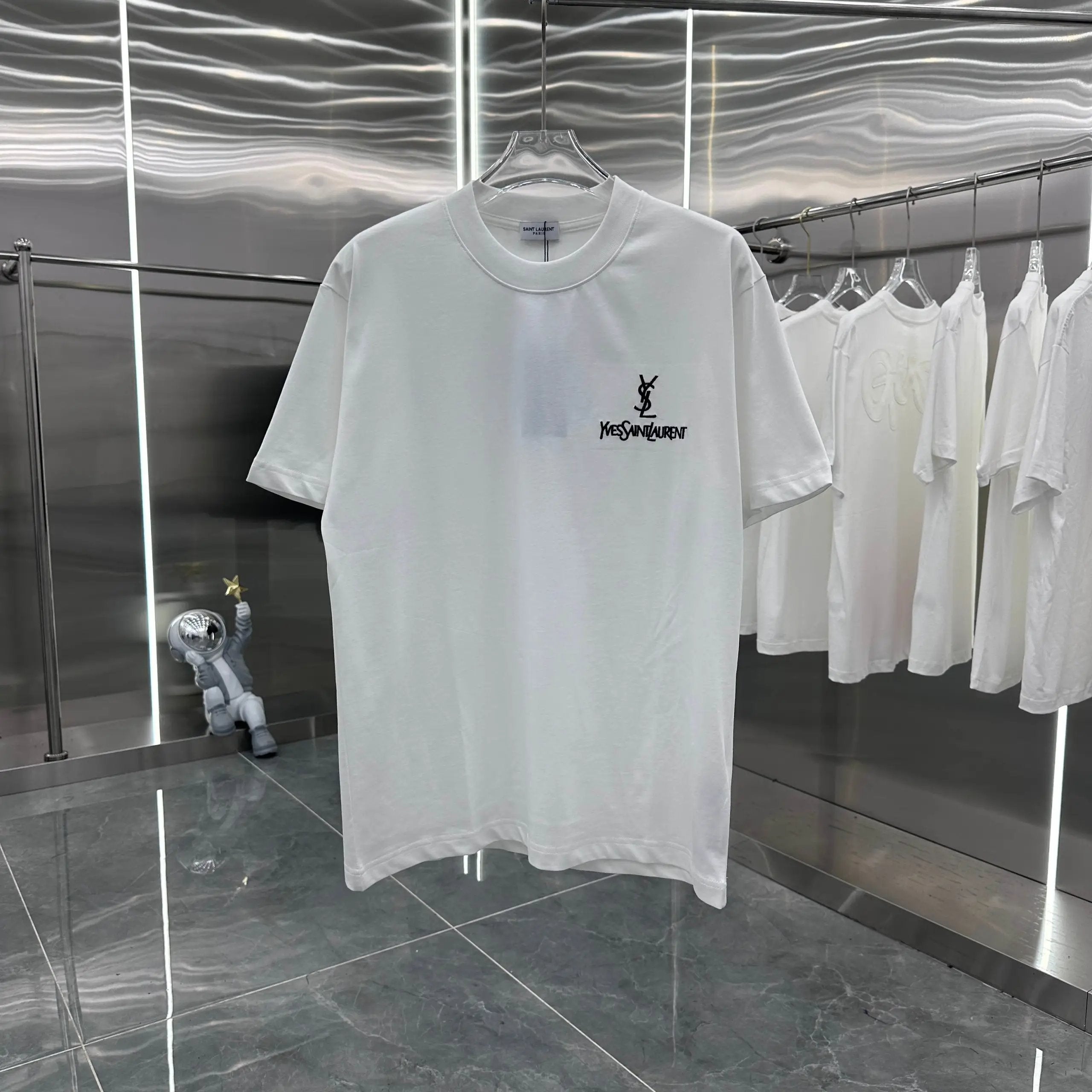 YSL T-shirt Embroidered Brand Logo on the Chest logo round Neck Short Sleeve25ss New Pure Cotton Unisex Style T Casual T-Shirt Base Layer Shirt OS Loose Fit Half Sleeve Top Plus Size