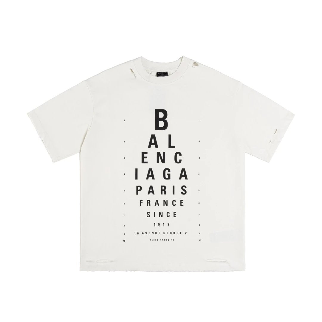 Balenciaga T-shirt Alphabet Vision Chart Printed with Holes T T-shirt os Drop Shoulder Loose Fit Unisex T-Shirt
