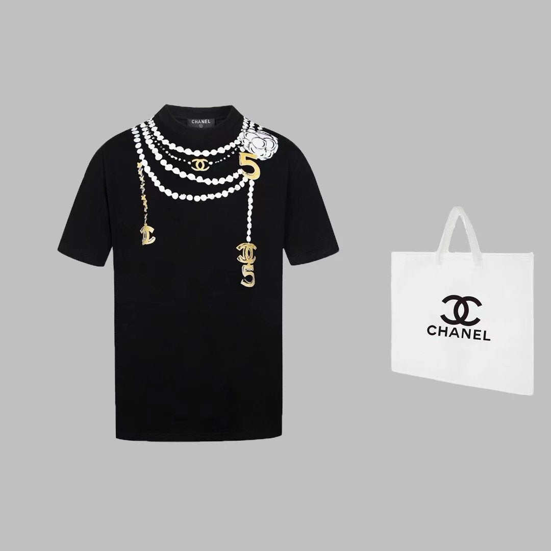 Chanel T-shirt Short Sleeve High Version Spring Summer New Short Sleeves T-shirt Hand-Painted Graffiti Couple