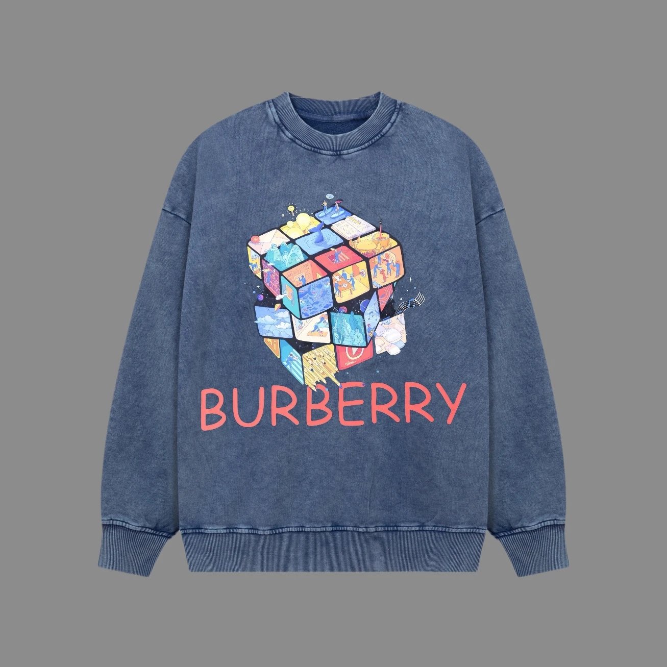 Burberry Hoodie Washed Snowflake Series Magic Cube Round Neck Sweatshirt Casual Loose Pullover Sportswear Top os Unisex Inner Layer Design24ss Autumn and Winter New Products