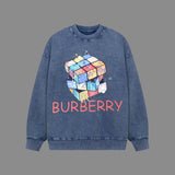 Burberry Hoodie Washed Snowflake Series Magic Cube Round Neck Sweatshirt Casual Loose Pullover Sportswear Top os Unisex Inner Layer Design24ss Autumn and Winter New Products