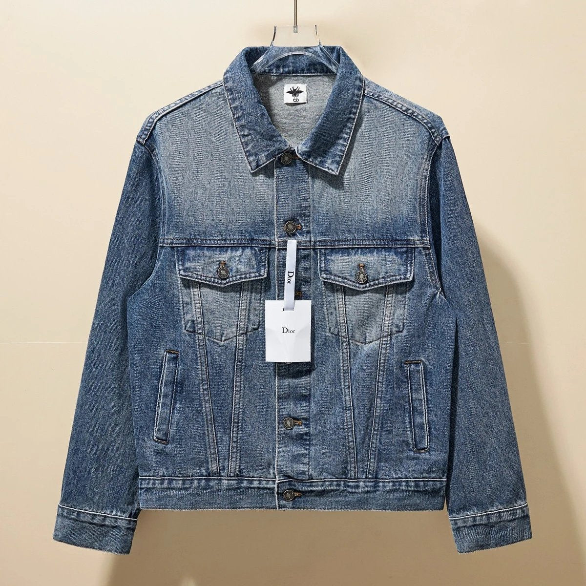 Dior Jackets Back Letter Towel Denim Jacket Fashion Simple Heavy Casual Unisex Washed Vintage Turn-down Collar Jacket