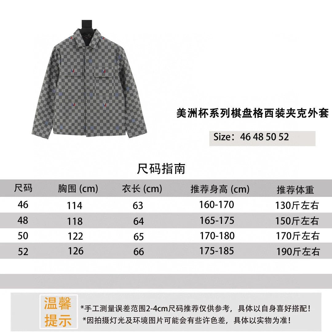 Louis Vuitton LV Jackets American Cup Series Chessboard Plaid Suit Jacket Jacket for Men and Women