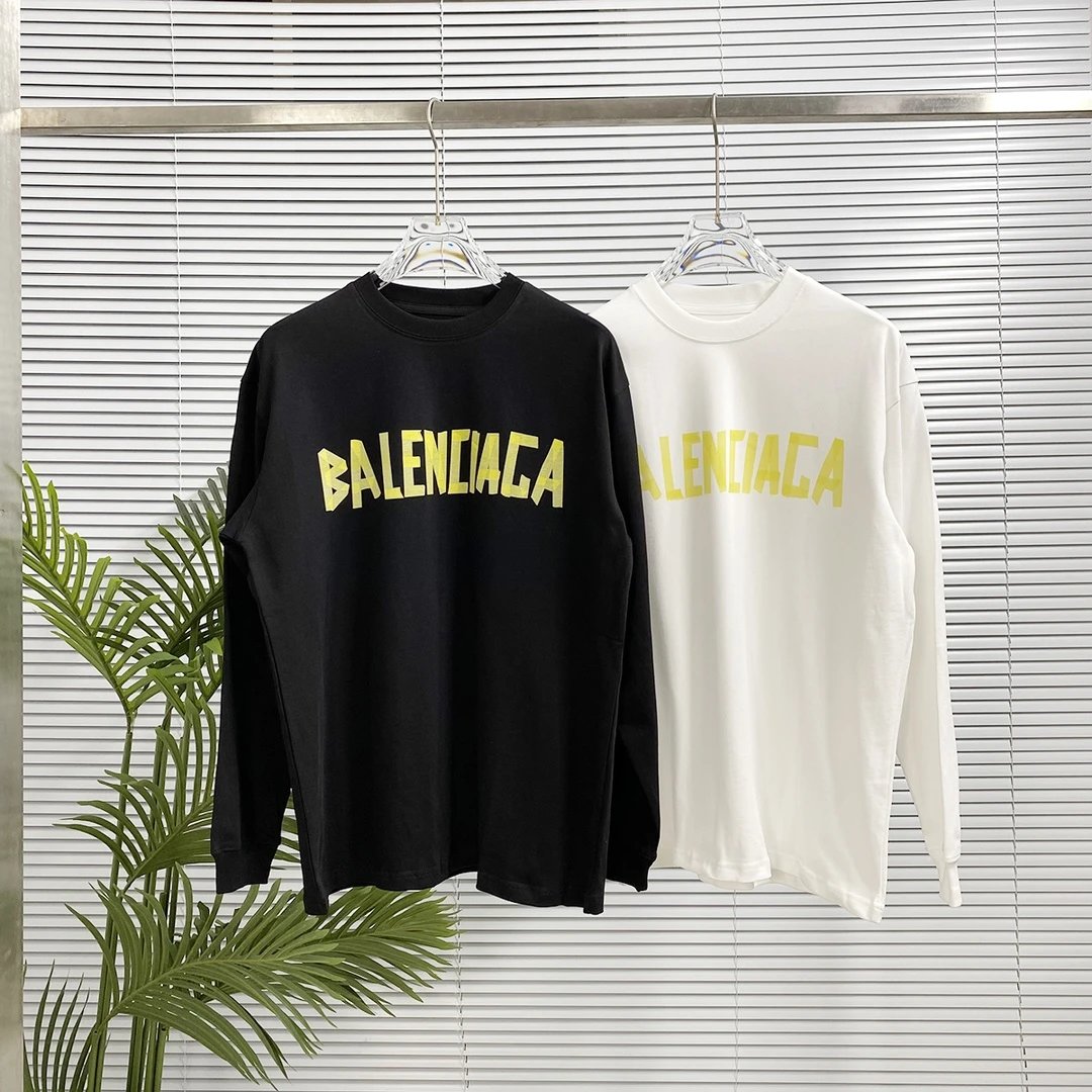 Balenciaga Hoodie New Style Tape Letter Print Long Sleeve T Round Neck Sweatshirt Long Sleeve Base Shirt Jacket Top Fashion Unisex Sports Casual Loose Fit Versatile Autumn Winter New Arrival