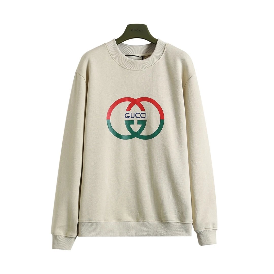 Gucci Hoodie Red and Green Double G Printed Crewneck Sweatshirt Pure Cotton Terry Pullover Top Sportswear os Unisex Style24ss Autumn and Winter New Products