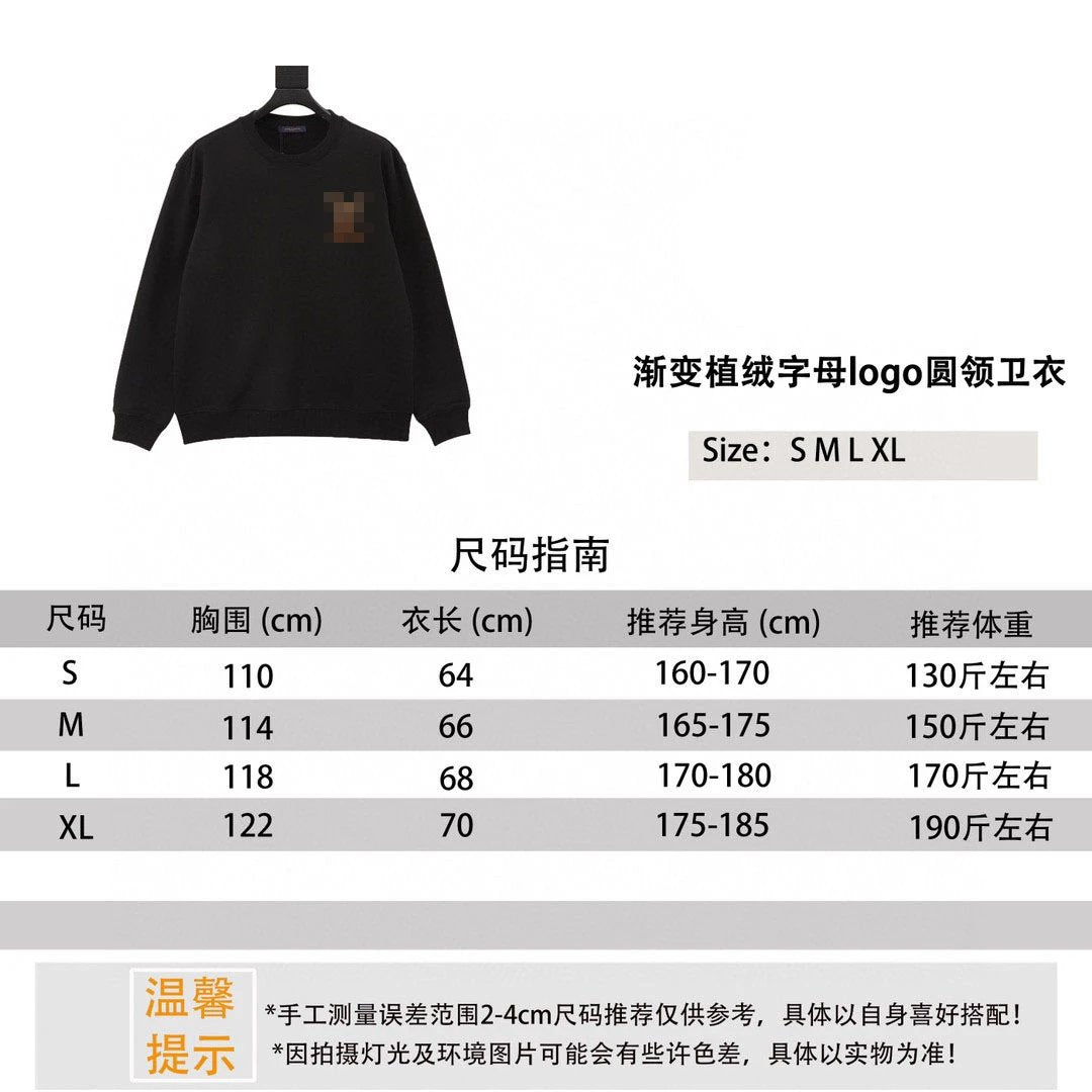 Louis Vuitton LV Hoodie 24Fw Gradient Flocking Letters logo round Neck Sweater for Men and Women