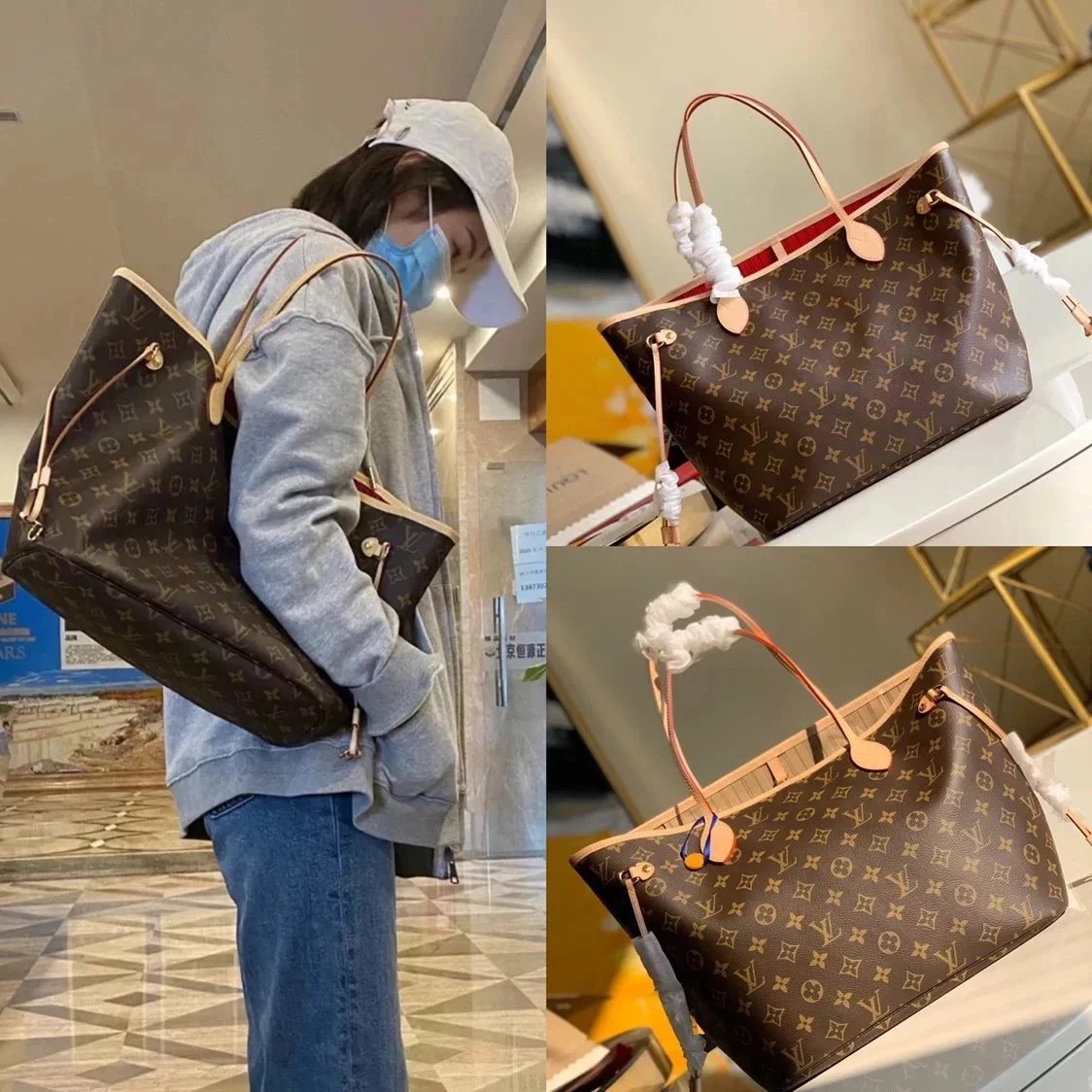 Louis Vuitton LV Women's Bag Top version Medium32cm Handbag Shopping Bag Presbyopic Chessboard Plaid Black Plaid White Plaid
