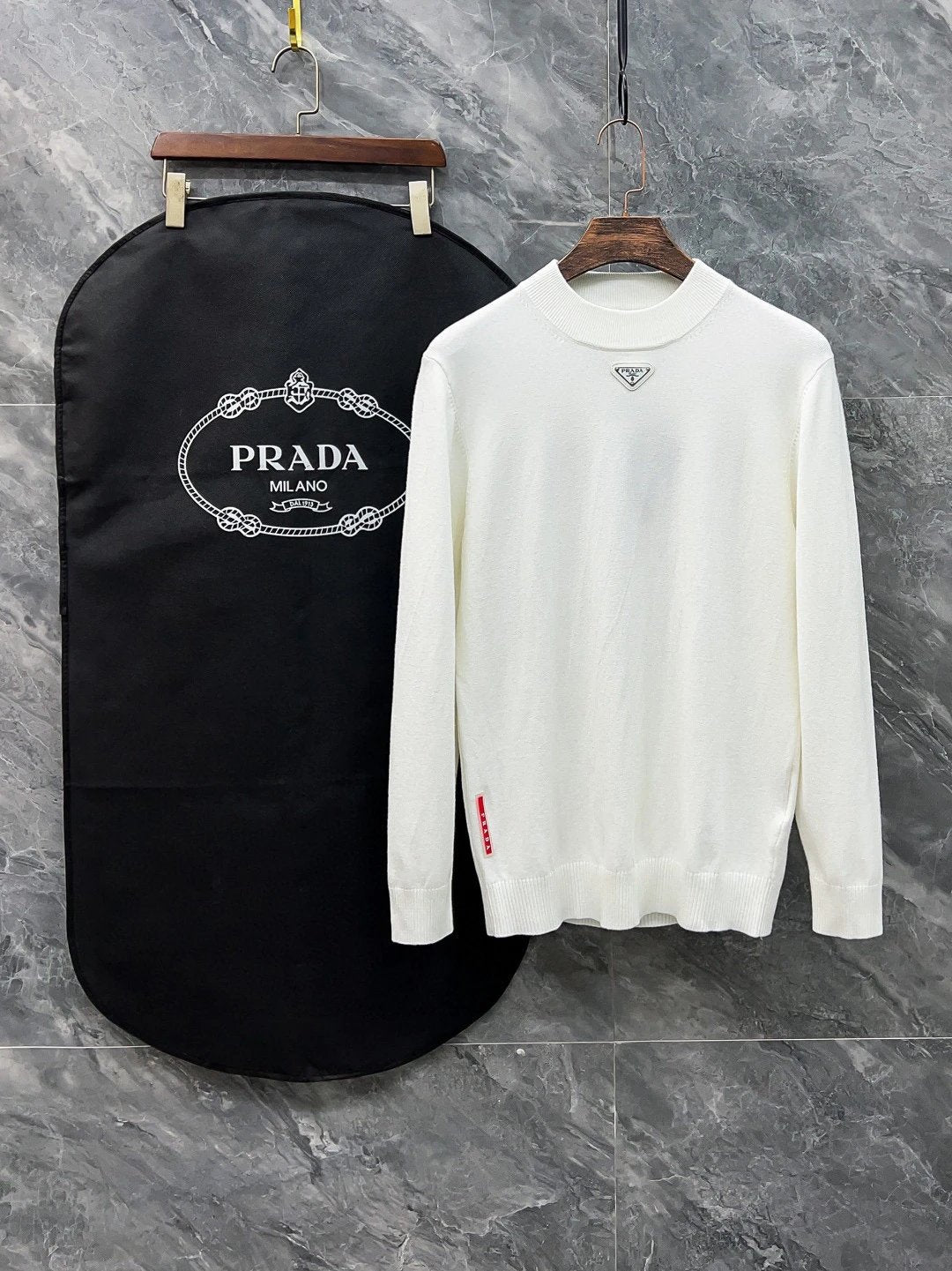 PRADA Sweater Audio-Technica Logo LOGO Three-Dimensional Mock Neck Sweater Long Sleeve Idle Style OS Loose Fit Unisex Knit Top Jacket Versatile Casual Wearable Inside and Outside