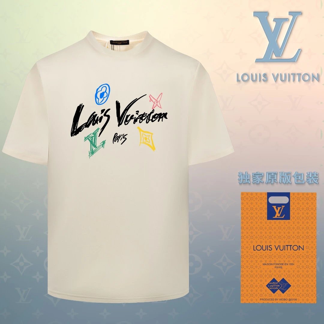 Louis Vuitton LV T-shirt Colorful Chest Graffiti LOGO Printed round Neck Short Sleeve25ss New Pure Cotton Unisex Style T T-shirt OS Loose Fit Base Shirt Short Sleeve Top T-Shirt