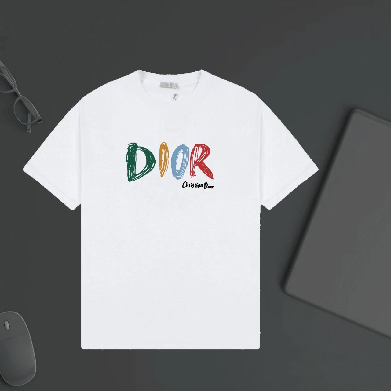 Dior T-shirt Colorful Hand-Painted Letter Print on Chest logo round Neck Short Sleeve25ss New pure cotton T Unisex T-Shirt OS Drop Shoulder Loose Fit Base Shirt Top T-Shirt Short Sleeve