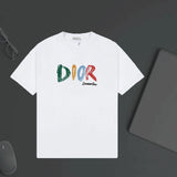 Dior T-shirt Colorful Hand-Painted Letter Print on Chest logo round Neck Short Sleeve25ss New pure cotton T Unisex T-Shirt OS Drop Shoulder Loose Fit Base Shirt Top T-Shirt Short Sleeve