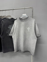 Chrome Hearts T-shirt Heavy Craft Vintage Gradient Rhinestone logo round Neck Short Sleeve25ss New pure cotton T Unisex T-Shirt OS Loose Fit Base Shirt Top Half Sleeve T-Shirt
