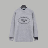 PRADA Sweater Letter Embroidery Long Sleeve Sweater Thickened Lazy Style OS Loose Fit Knit Jacket Unisex