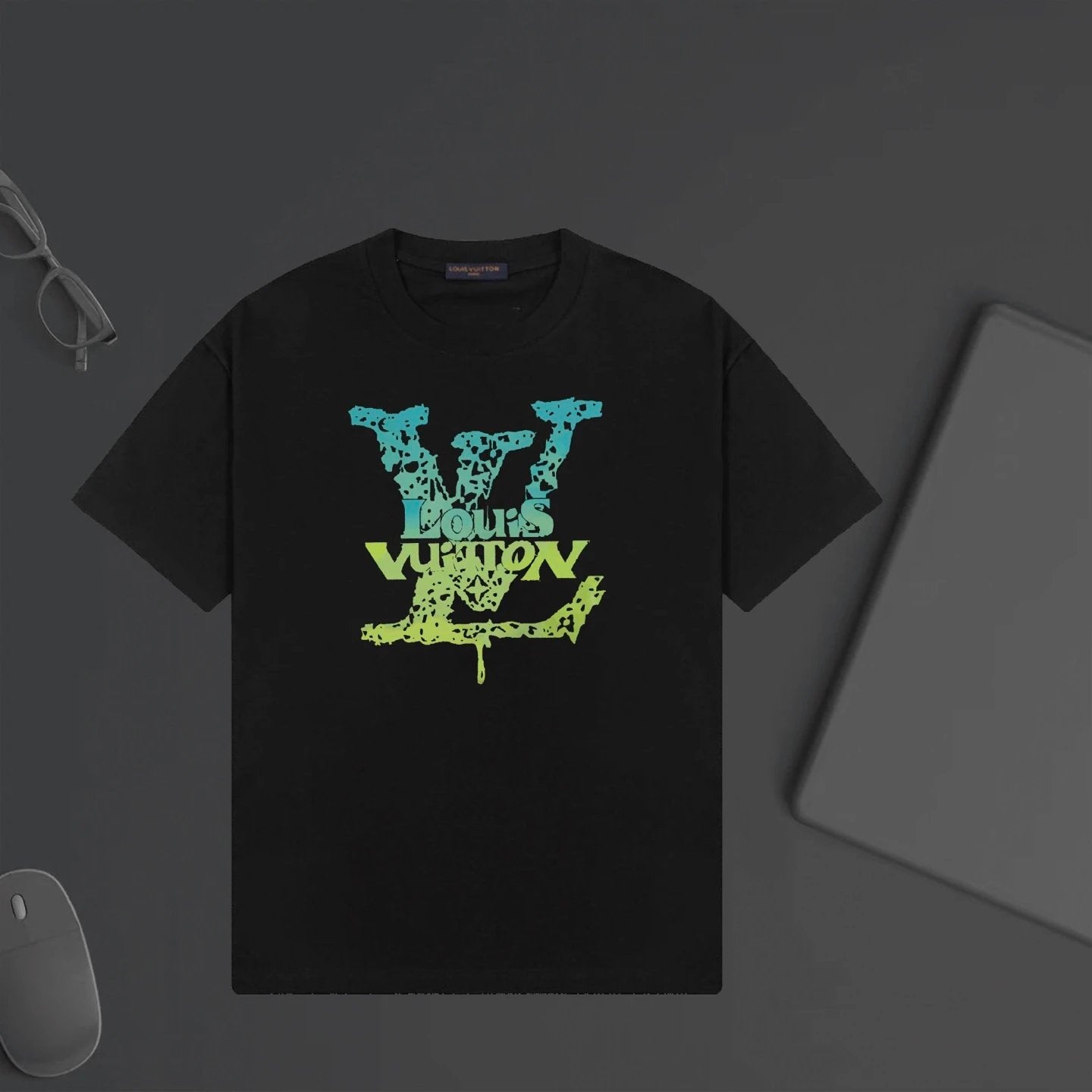 Louis Vuitton LV T-shirt Front Color-Block Letter Print logo round Neck Short Sleeve25ss New Pure Cotton Unisex Style T Casual T-Shirt Base Layer Shirt OS Loose Fit Half Sleeve Top Plus Size