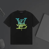 Louis Vuitton LV T-shirt Front Color-Block Letter Print logo round Neck Short Sleeve25ss New Pure Cotton Unisex Style T Casual T-Shirt Base Layer Shirt OS Loose Fit Half Sleeve Top Plus Size