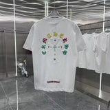 Chrome Hearts T-shirt Front and Back Burnt Flower Patchwork Embroidery logo round Neck Short Sleeve25ss New pure cotton T Unisex T-Shirt OS Drop Shoulder Loose Fit Base Shirt Top T-Shirt Short Sleeve