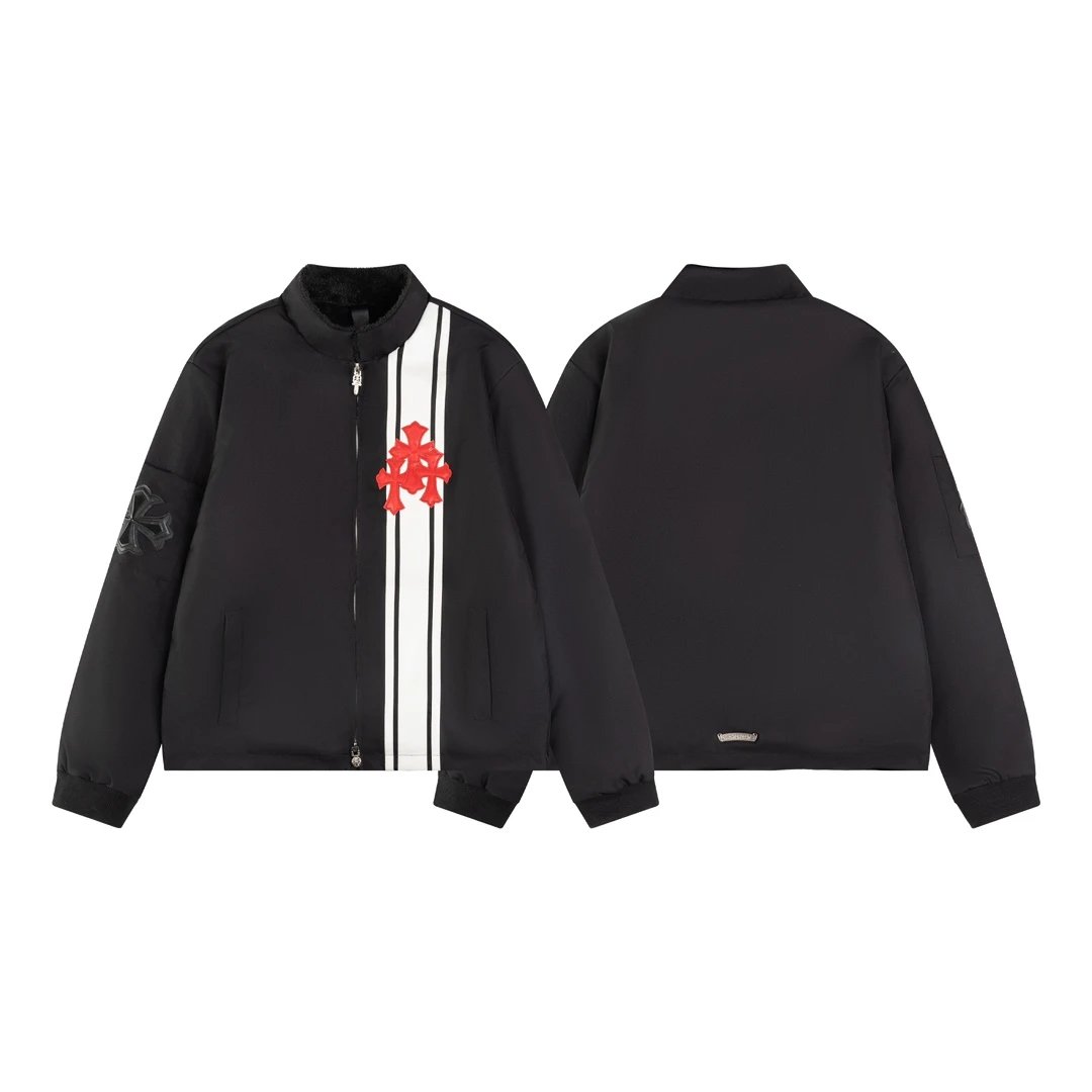 Chrome Hearts Jackets Leather Label Black and White Patchwork Red Print logo Cotton Jacket Baseball Jacket Coat Cotton Clothes Unisex Jacket