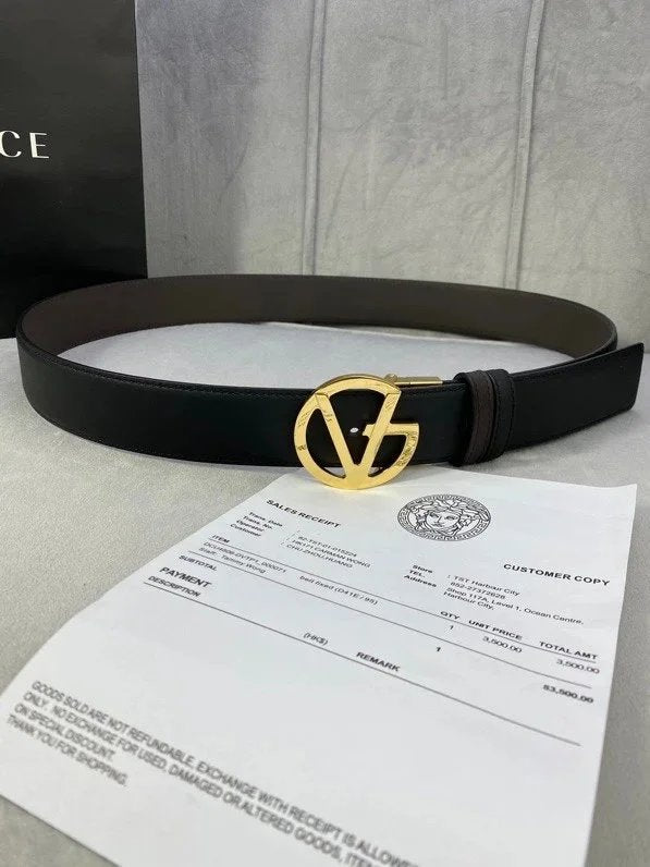 VERSACE Belt Top version Belt Men's Women's Universal Belt Pure Leather Men's Belt Imported from Italy Cowhide Leather v Home Belt Width3.8cm