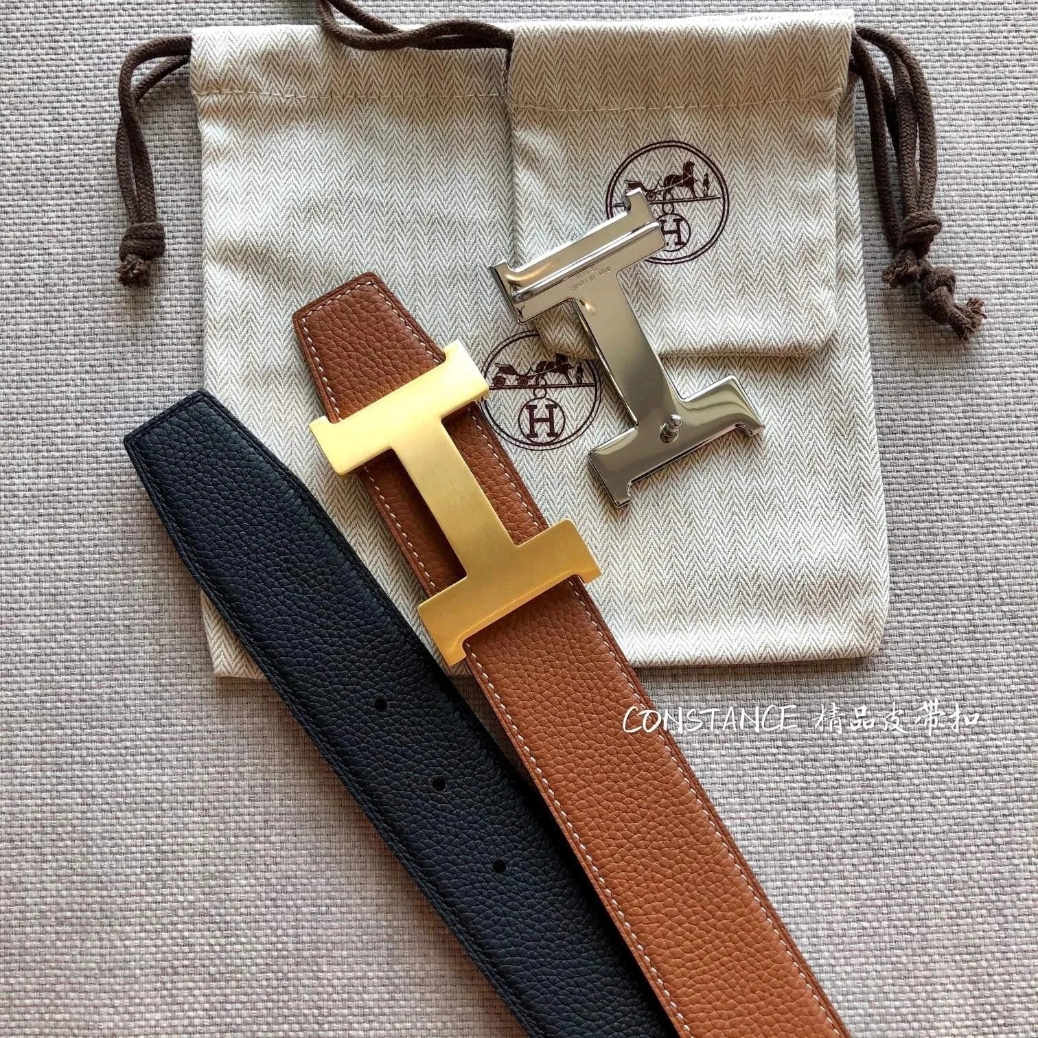 Hermes Belt Top version Belt Men's Leather Belt Genuine Leather Double-Sided Belt Italy Imported First Layer Cowhide Business Casual Match Pure Original Leather Fine Steel Buckle Unisex3.8cm