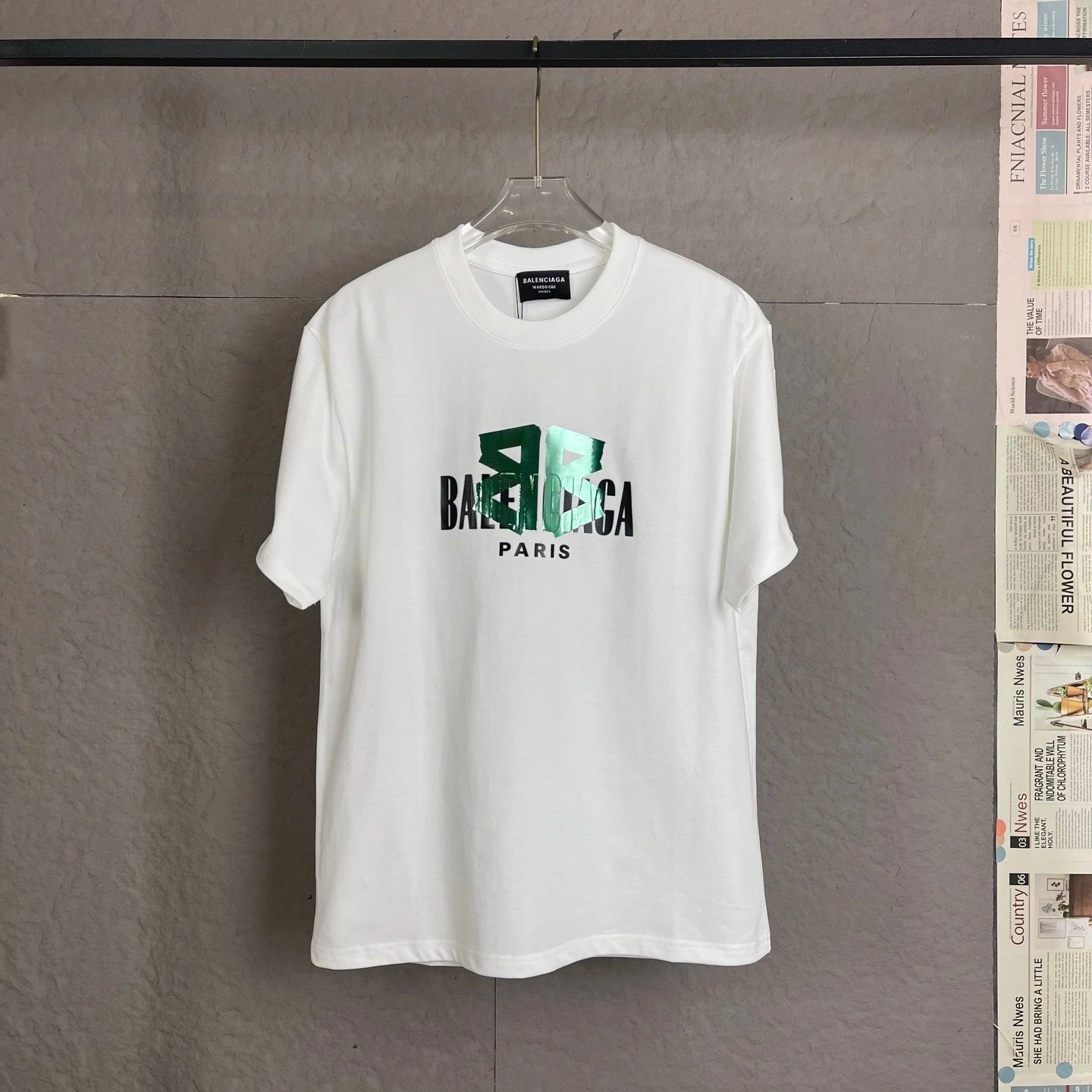 Balenciaga T-shirt 3D Chest Adhesive Double B Letters logo round Neck Short Sleeve25ss New Pure Cotton Unisex Style T T-shirt OS Loose Fit Base Shirt Top Half Sleeve T-Shirt