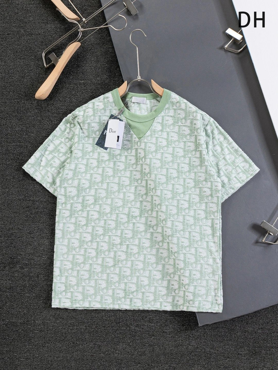 Dior T-shirt Jacquard Full Print Knitwear logo round Neck Short Sleeve25ss New Pure Cotton Unisex Style T Casual T-Shirt Base Layer Shirt OS Loose Fit Half Sleeve Top Plus Size