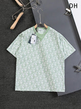 Dior T-shirt Jacquard Full Print Knitwear logo round Neck Short Sleeve25ss New Pure Cotton Unisex Style T Casual T-Shirt Base Layer Shirt OS Loose Fit Half Sleeve Top Plus Size