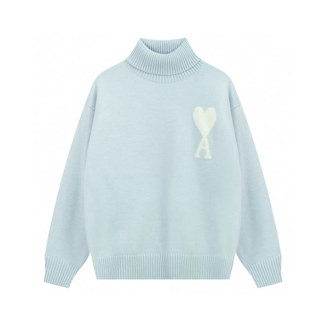 Ami Sweater Top Version23Autumn and Winter New Loose Alpaca Wool Blended Soft and Glutinous Turtleneck Love Clouds Sweater