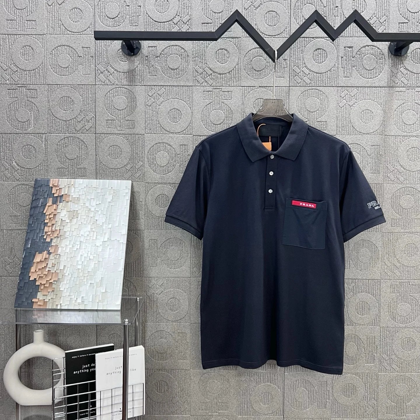 PRADA T-shirt Pocket Long Strip 3D Glue and Knitted Cuffs logoPOLO Shirt Lapel Short Sleeve25ss New Unisex Summer Short Sleeve OS Loose T Business Half Sleeve Shirt Plus Size T-Shirt