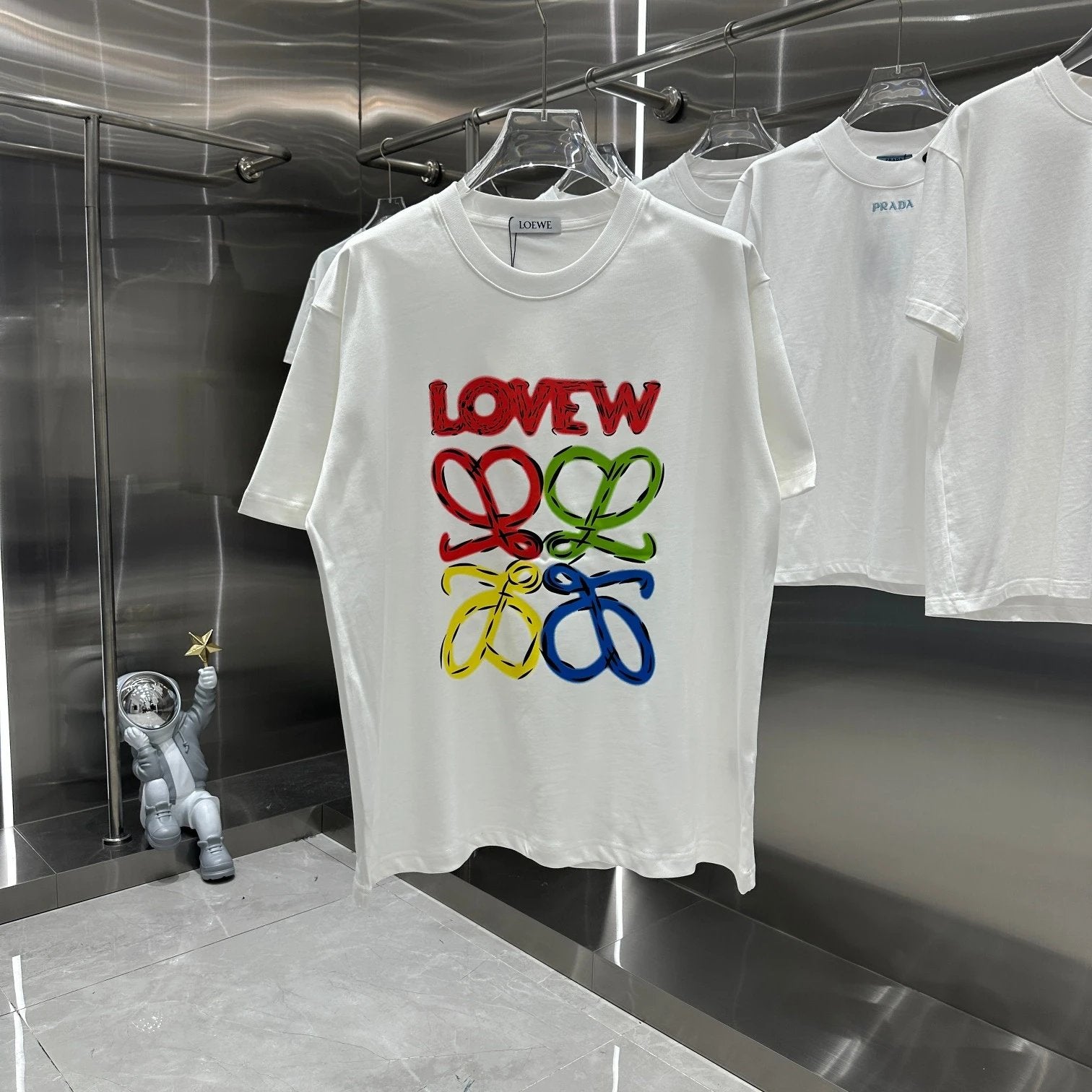 LOEWE T-shirt Colorful Large Chest logo Printed round Neck Short Sleeve25ss New Pure Cotton Unisex Style T T-shirt OS Loose Fit Base Shirt Top Half Sleeve T-Shirt