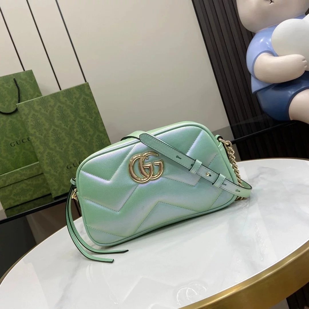 Gucci Women's Bag Top version 【High Version Original Leather】2024Early Spring New marmont Mermaid Laser Magic Color Ma Meng Bao's Home Mermaid Magic Color Pearl Color Love Chain Bag Ma Meng Fang Fat Bag443497