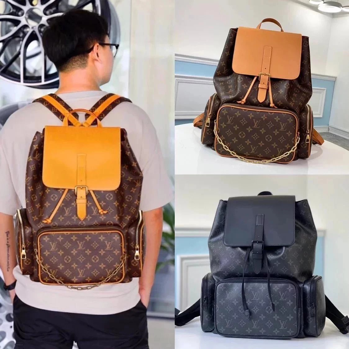 Louis Vuitton LV Backpack Top version Original Order19Autumn and Winter New Limited Edition TRIOBACKPACK Backpack Chain Men's Backpack M44658M45538