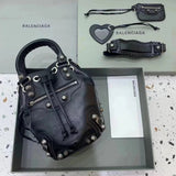 Balenciaga Bag Top version 【Counter Version Original Leather】Send a Full Set of Packaging New LeCagole Bucket Bag city Bucket Motorcycle Bag Hourglass Bag Bucket Bag Egg Bag Vegetable Basket Bag Motorcycle Rivet Bag Handbag Messenger Bag with Mirror