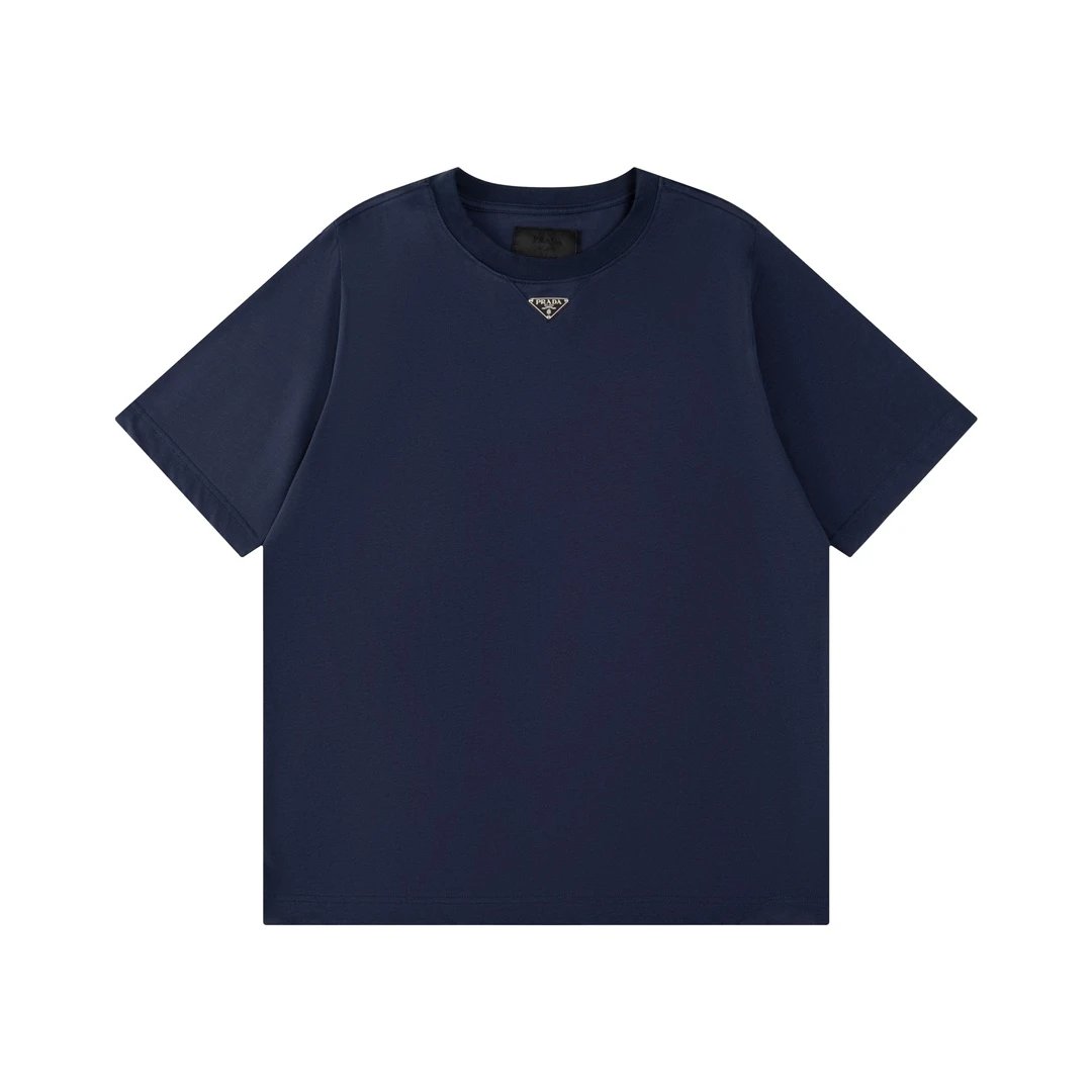 PRADA T-shirt Chest Triangle Mark logo round Neck Short Sleeve25ss New Pure Cotton Unisex Style T Casual T-Shirt Base Layer Shirt OS Loose Fit Half Sleeve Top Plus Size