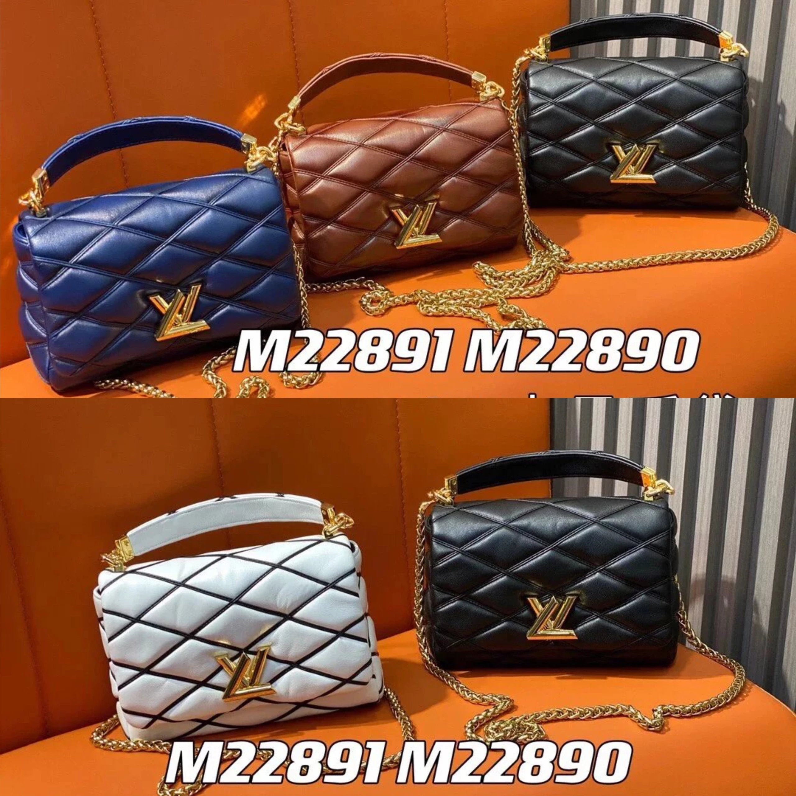 Louis Vuitton LV Women's Bag Top version New Full Leather Diamond Chain Bag Series GO-14Teist Medium Handbag Messenger Bag Shoulder Bag M22891.M22890