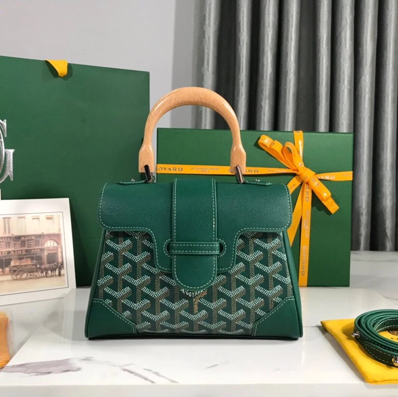 Goyard Bag Top version Saigon Bag Saigonmini Wooden Handle Handbag New Version Silk Screen Saigon Bag Shoulder Messenger Bag Kelly Women's Bag